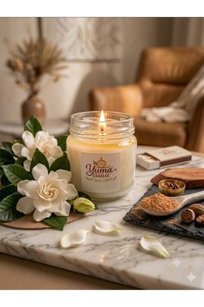 YümanınYumağı Gardenya Çiçeği Kokulu %100 Soya Wax 100cc Kapaklı Cam Kavanoz Mum