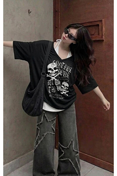 8line Gotik Skulls Control Ek Askılı Y2K Kısa Kollu Crop