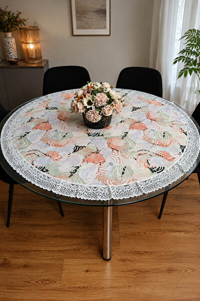 EastWest Trading El Yapımı Dantelli Desenli Yuvarlak Masa Örtüsü 160x168 cm |...