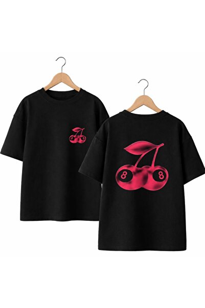 playwear Cheryy 8 Back and Front Chest Printed 100% Cotton Oversize Loose Reg...