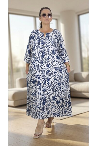 yagmurberen Pocketed Boat Neck Truvakar Sleeve Oversize Large Size Cotton Vis...