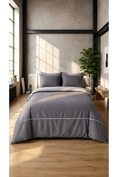 İK TEKSTİL Silent Gray 100% Cotton Embroidered 6 Piece Double Duvet Cover Set