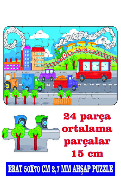 LİPYOS Vehicles and Train 50X70 cm 24 Pieces Wooden Puzzle