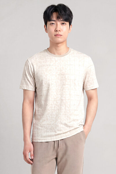 Erkek Milano Koordinat Baskı Detaylı,Bisiklet Yaka Slim Fit T-Shirt