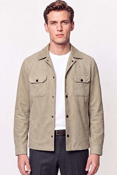 Efor Comfort Fit Cotton Side Pocket Snap Fastener Shirt Model Beige Coat Mt 181