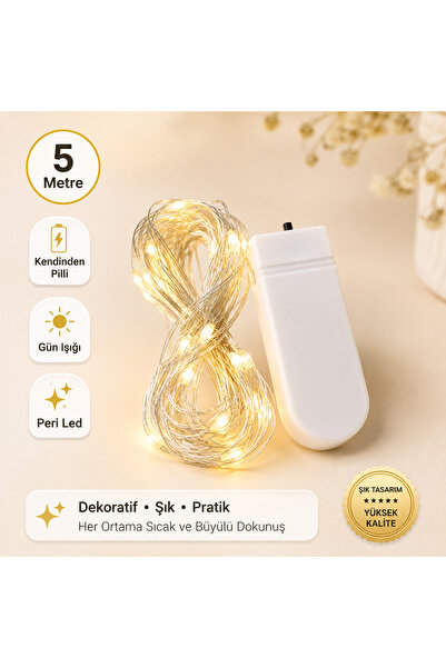 BERHAT 5 Metre Pilli Gün Işığı Peri LED – Dekoratif Ev, Balkon ve Ağaç Süslem...