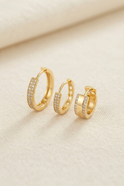evimdeyokyok Set of 3 Gold Color Hoop Model Earrings Tj-Bkp11956