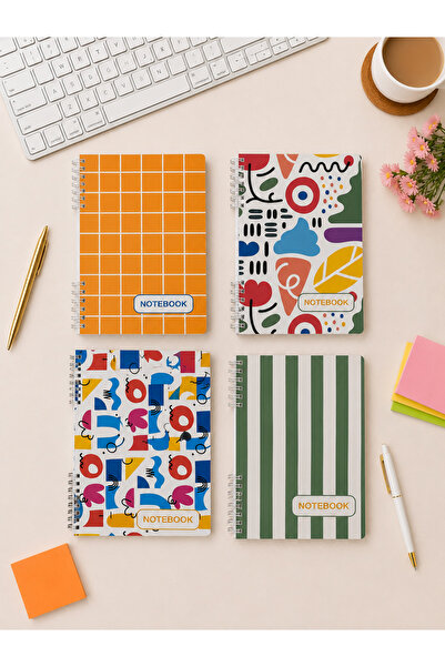 PickyTidy A4 Spiralli Defter 4'lü Set – Renkli Kapaklı 2 Çizgili - 2 Kareli 8...