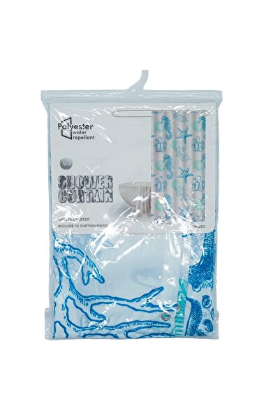 Generic Brand Shower curtain 180x200 cm, marine print with seahorse, fixing r...
