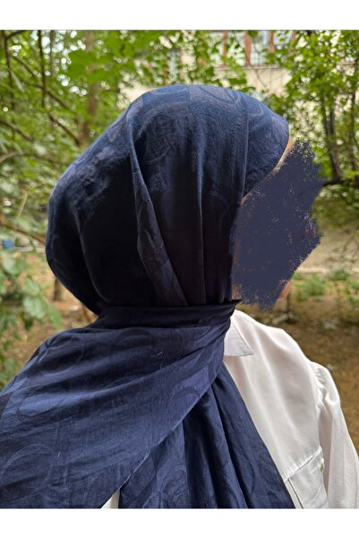 shalby شال جاكار من القطن الناعم ذو نسيج متموج كبير بنمط C باللون الأزرق الداكن