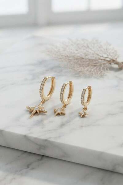 Inure Jewelry طقم أقراط على شكل نجمة قطبية ذهبية اللون مكون من 3 قطع