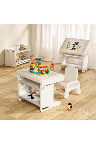 No branded Kids Multifunctional Activity Table and Chair Set, White, Folding ...