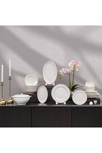 Midas Furniture طقم أطباق عشاء وتقديم من البورسلين الصيني الجديد 55 قطعة بالل...