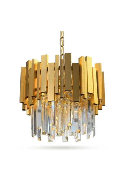 EmaNelcor Modern Prism Gold Chandelier 30 cm – Premium Sheer K9 Crystal and G...