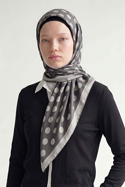 Levidor Gray Polka Dot Twill Silk Scarf