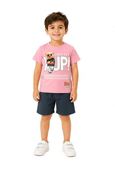 Generic Summer Kids' T-Shirt and Shorts Set Bear Print Just Say Yup