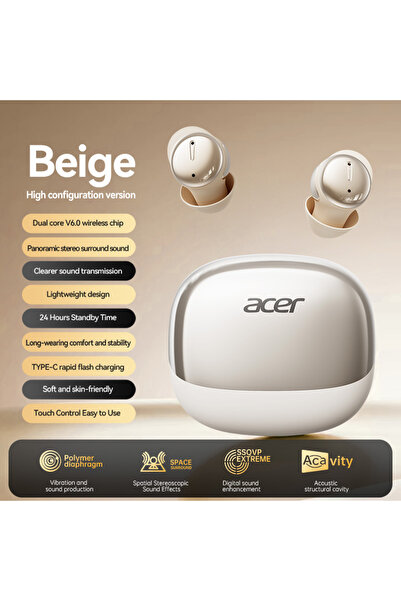 Choice1 سماعات أذن لاسلكية بيج Acer Ohr638 بتقنية البلوتوث V6.0 مع شريحة ENC ...