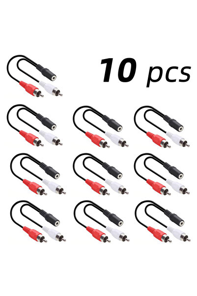 Choice5 كابل أسود 10 قطع 3.5 ملم إلى 2RCA، محول صوت ستيريو من أنثى 3.5 ملم إل...