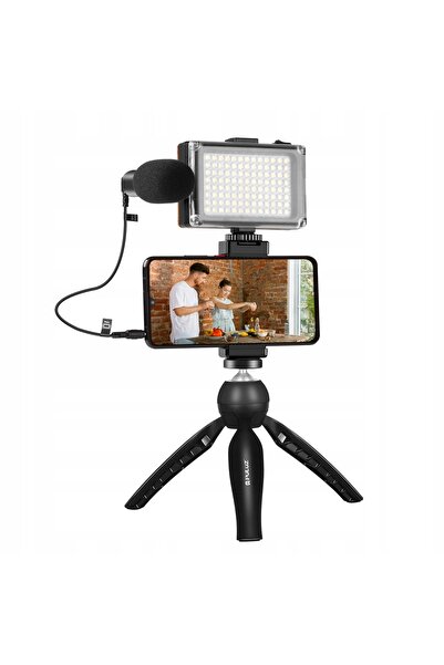 NO BRAND PULUZ Kit de înregistrare live, trepied, lumină LED, microfon, clemă