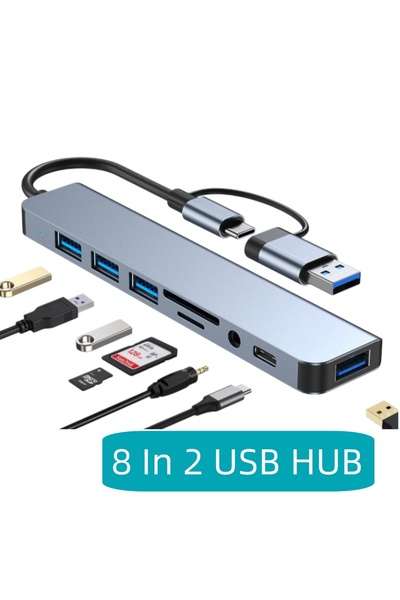 Choice3 محول USB متعدد المنافذ 8 في 2، محول USB 3.0 بـ 4 منافذ، محول USB من ا...