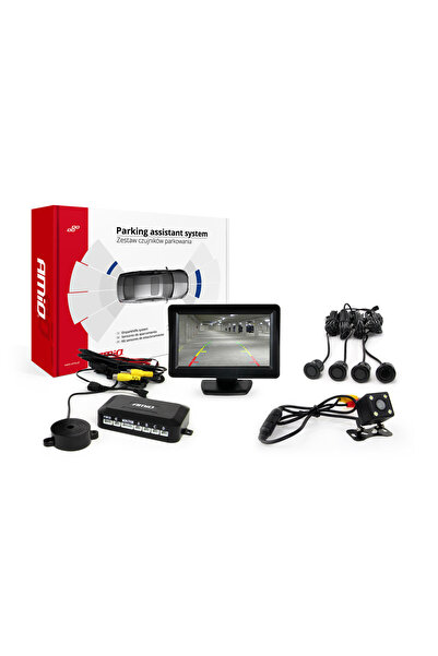NO BRAND Kit senzori de parcare de 4,3 " cu cameră HD, 4 senzori, Negru "Auri...