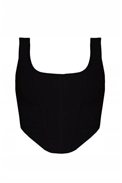 NO BRAND Top corset negru cu bretele asimetrice cu fermoar Prettylittlething 38