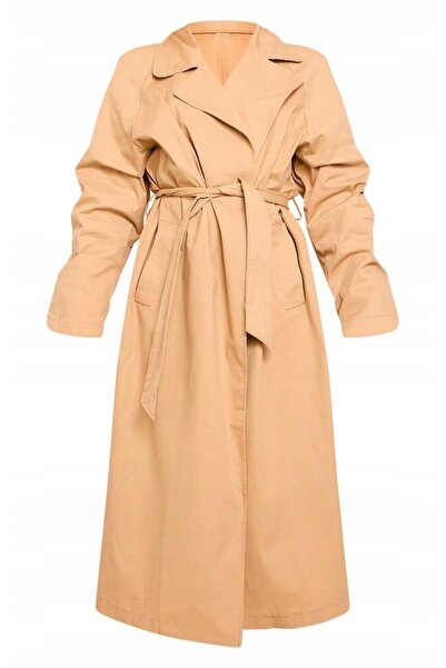 NO BRAND Trench clasic camel cu cordon în talie, mânecă lungă, PrettyLittleTh...