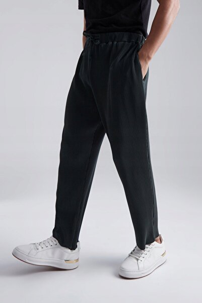 NO BRAND Pantaloni negri clasici simpli cu buzunare plisate Boohooman m