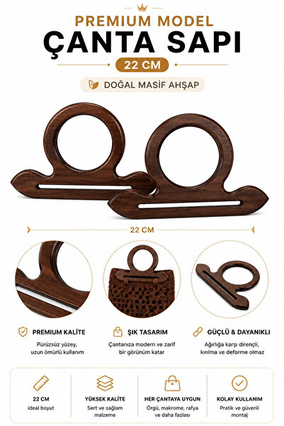 vollen yarn Mâner pentru geantă din lemn masiv natural premium 22 cm 1 perech...