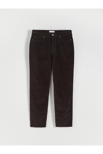 NO BRAND Pantaloni lungi din catifea reiată de bumbac, maro închis, croială n...
