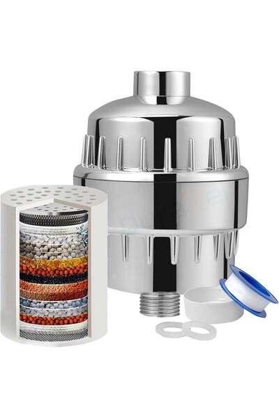 Duravel 15 Stage Shower Filter with Teflon Tape for Hard Water-Polished Chrome