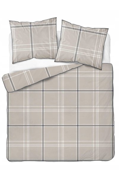 Detexpol Lenjerie de pat 220x200 La Perkale Perkal cu model grilă bej Bumbac ...