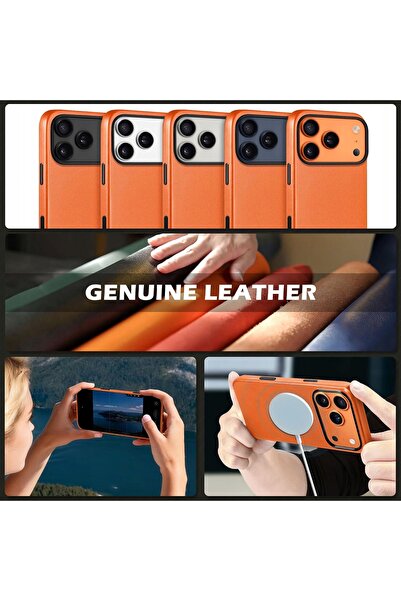 NO BRAND Husă Shieldon din piele naturală Magsafe pentru iPhone 17 Pro Portoc...