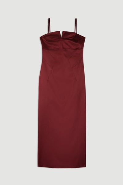 NO BRAND Rochie midi dreaptă din satin, cu bretele, bordeaux, Karen Millen 42