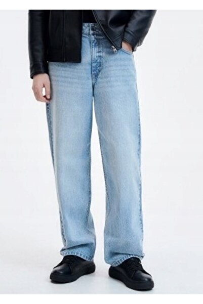 NO BRAND Pantaloni din denim albastru deschis, din bumbac frecat, croială dre...