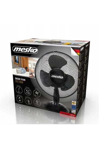 MESKO Ventilator de masă, diametru 23cm, oscilație reglabilă, negru