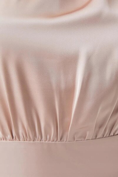 NO BRAND Rochie maxi roz din satin, cu guler cu șnur, cu fermoar, Coast 36