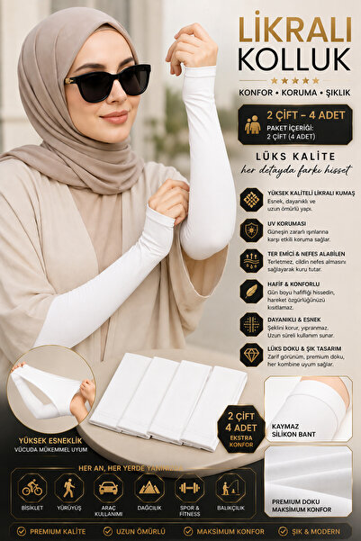 Premium 2 Çift Çok Amaçlı Likralı Penye Tesettür Kolluk / Namaz Kolluğu 2 Çift (4 Adet) - Esnek, Ter Emici, Kaymaz Güneş Koruyucu Kolluk