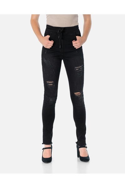 NO BRAND 9021B-1 38 Blugi skinny cu talie înaltă, rupți și uzați, pentru femei