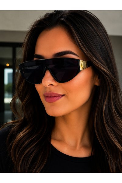Bymiel Women's Black One-Piece Shield Glass Oversize Sunglasses Uv400 Protected