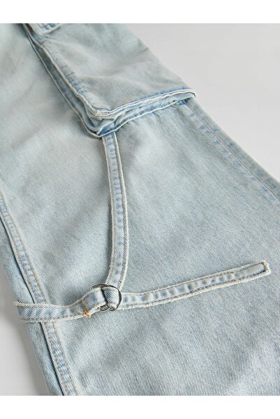 NO BRAND Blugi lungi din bumbac, albastru deschis, stil cu picior larg, 34