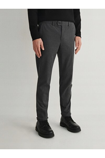NO BRAND Pantaloni Chino Clasici Lungi Drepți Gri-Negru cu Model Pepitas în C...