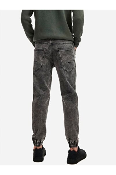 NO BRAND Pantaloni jogger clasici din denim gri închis, cu efect spălăcit, mă...