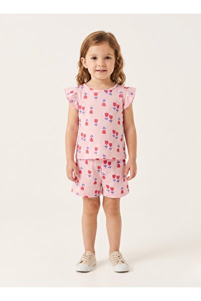 Babyqlo Girls Pink Tulip Print Shorts Set
