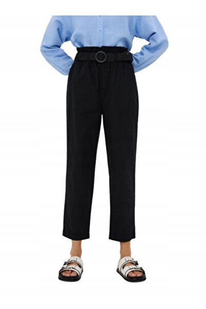 NO BRAND Pantaloni negri clasici drepți cu talie înaltă, buzunare, curea, RES...