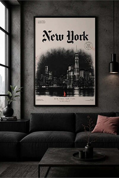 WogArts New York Skyline Poster | Modern Siyah Beyaz New York Şehir Duvar Pos...