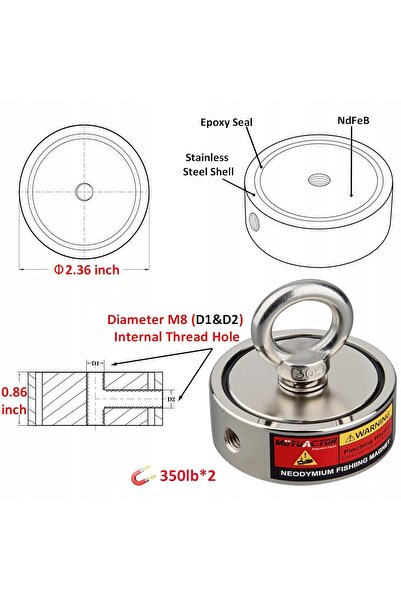 NO BRAND Magnet de neodim 320 kg Frânghie 20m Set de căutare în apă Mănuși Re...
