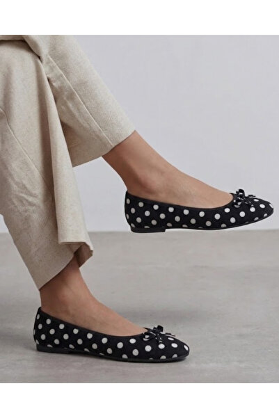 Enes Ayakkabıcılık Women's Polka Dot Bow Detailed Daily Comfortable Ballerina...