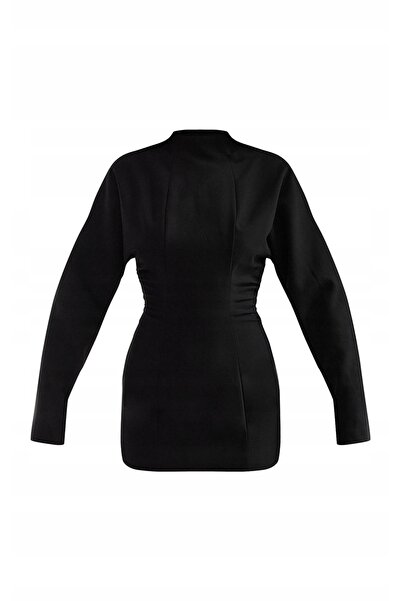NO BRAND Rochie mini clasică neagră cu guler înalt și fermoar Prettylittlethi...