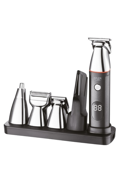 adler Kit de îngrijire pentru bărbați 5 în 1 cu ecran LCD: Aparat de ras, Tri...